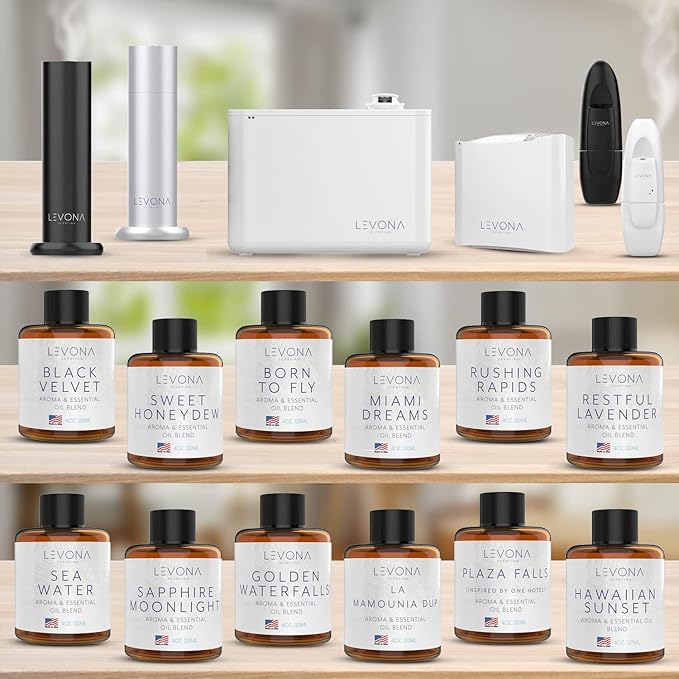 Levona Scent Waterless Diffuser - Essential Oil Aroma Smart Plug-in, Portable Scent Machine for Home, Office & Hotel Room, Covers 500 sqft - Abela 100, Matte Black (with 120ml Oil & Cleaning Cloth)