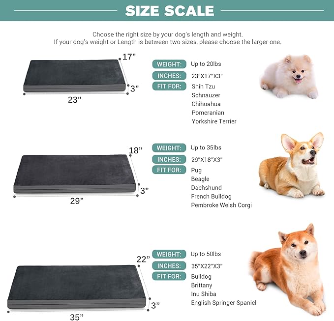 Waterproof Dog Bed Medium Small Size Dog, Outdoor Orthopedic Washable Crate Pad 29 inch, Foam Pet Bed with Removable Cover Reversible, Anti-Slip Bottom Kennel Pad, 29"x18", Dark Gray