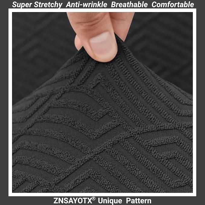 ZNSAYOTX Stretch Fit Futon Cover (67"-82") Armless Futon Sofa Bed Slipcover with Elastic Band, Universal Foldable Sofa Mattress Protector Full Queen Size, Washable Comfort Jacquard (Black)