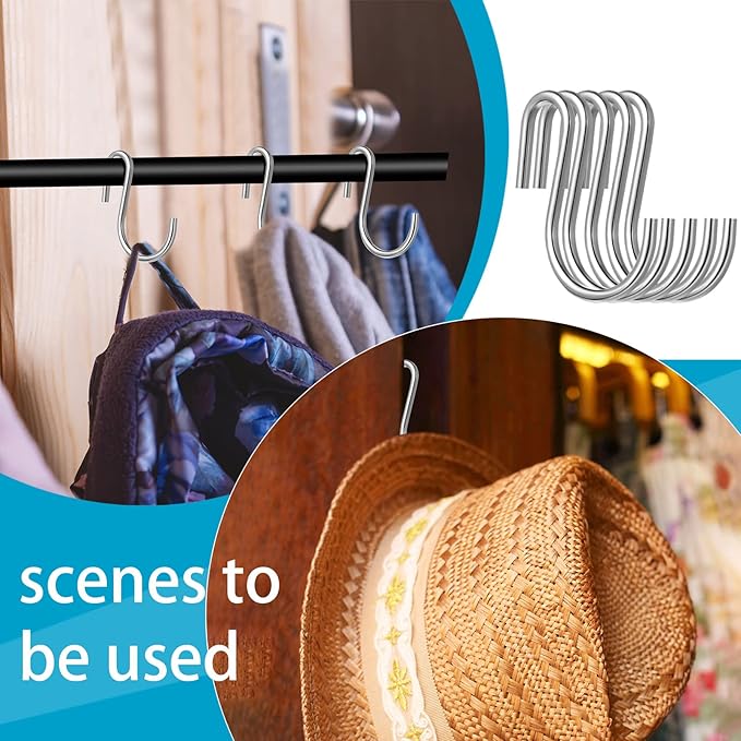 Sratte 120 Pieces Small S Hooks for Hanging Heavy Duty Mini S Shaped Metal Hook Hanger Ornament Storage Hooks for Plants DIY Craft Hanging Pot Jewelry Key Chain Tags Kitchenware(Silver, 1 Inch)