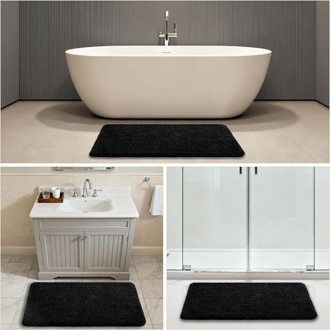 Black Bathroom Rug 24"x40" – Large Plush Microfiber Bath Mat, Soft Non Slip Floor Mat, Absorbent and Washable Rug – Perfect for Bathroom or Bedroom Use