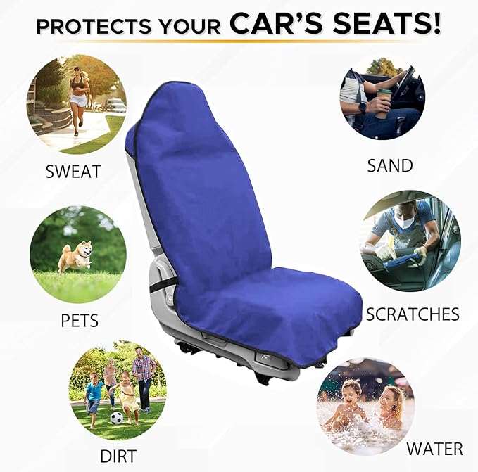 Waterproof Sweating Car Seat Cover for Post Gym Workout, Running, Swimming, Beach and Hiking, Universal Fit Non-Slip Bucket Seat Protector for Cars SUV Trucks, Machine Washable (Blue)