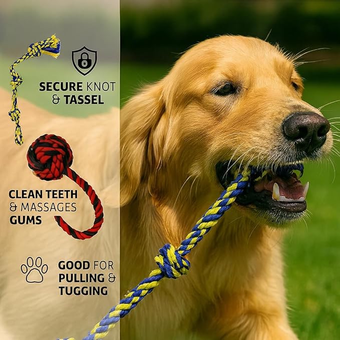 Dog Rope Toys for Medium and Large Dogs | Strong Cotton Rope Set for Chewing, Teething Comfort, Tug Play and Daily Interactive Activities | (2 pcs Dog Toys Combo)