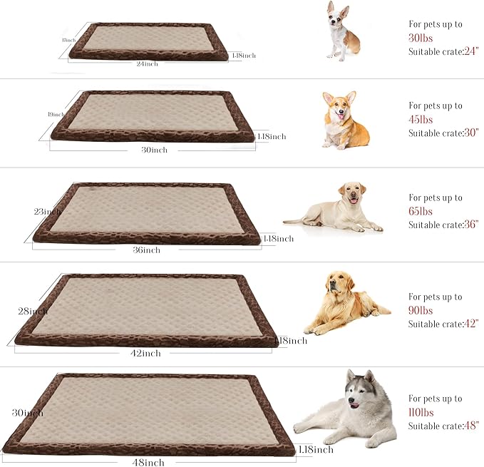 PAGGED Dog Crate Pad 24x17 inch Memory Foam Dog Bed Mat for Small Dog Cat Washable Puppy Sleeping Bed Anti Slip,Brown
