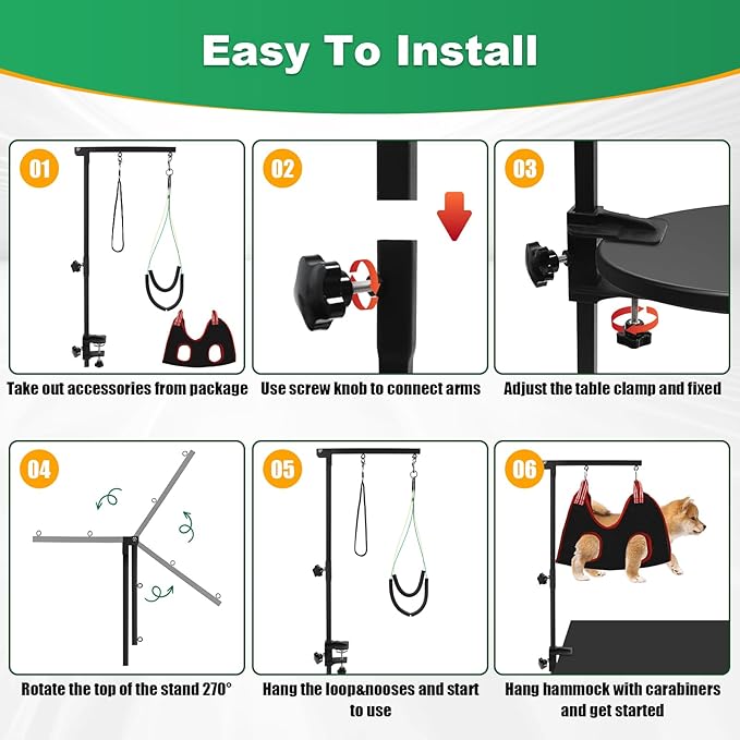Ligefoy Dog Grooming arm with Restraint Loops, Adjustable Height(18.1"~30.7"),for Medium & Small Pets Bathing & Grooming