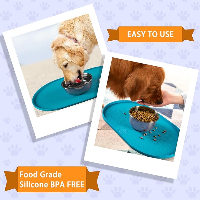 100% Waterproof 1.0" Raised Edge BPA Free Silicone Dog Food Mat, Pet Cat Feeding Mats Contain Spills Protects Floors, Placemats for Cats and Dogs Water Bowl Dishwasher XXL Large.