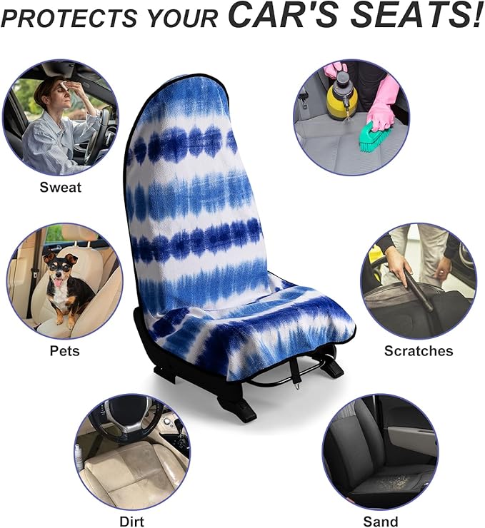 Waterproof Sweating Car Seat Cover for Post Gym Workout, Running, Swimming, Beach and Hiking, Universal Fit Non-Slip Bucket Seat Protector for Cars SUV Trucks, Machine Washable (Blue & White)