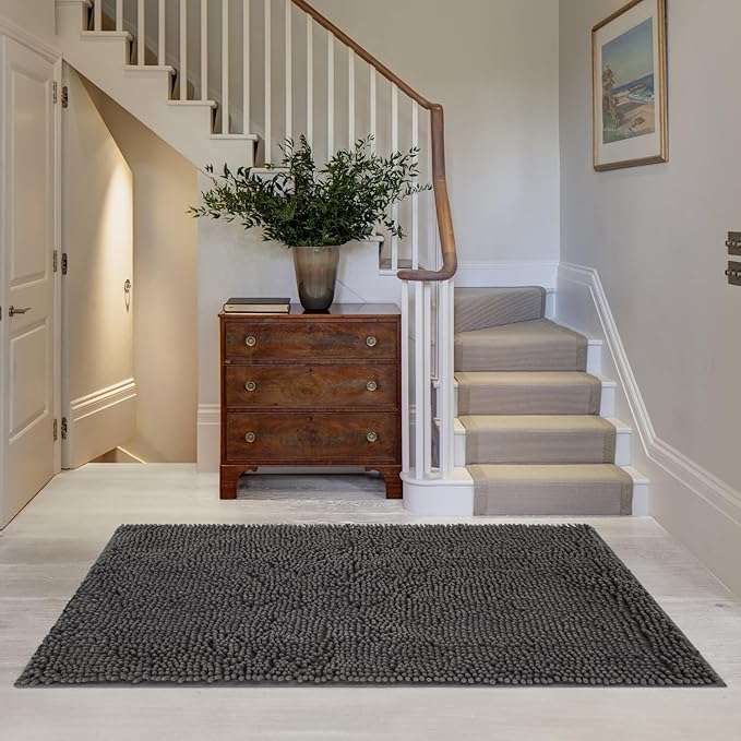 Futurwit Dog Door Mat for Muddy Paws, 72" x 36" Chenille Absorbent Front Door Mat Inside, Large Runner Mud Mat for Dogs, Trap Dirt Washable Non Slip Outdoor Indoor Entrance Doormats, Grey