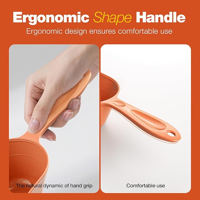 Fenenik Pet Food Scoop 2 Pack, Dog Cup Capacity Cat Food Scooper With Measuring Lines For Dog, Puppy and Cat Coffee Bean, Flour Scoop Orange