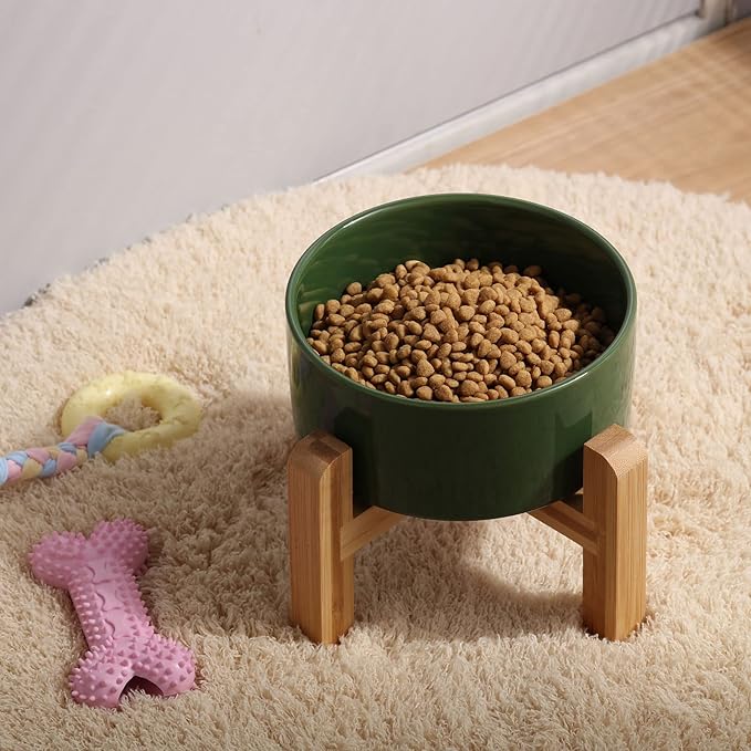 Petygooing Rust Green Elevated/Raised Ceramic Dog Bowl for Small Breeds, Dog Food Water Dish with Stand,Pet Feeding Bowl with Anti Slip Rubber for Cats and Small Dogs Puppy 13.5 OZ (5.1In / 1.7 Cups)