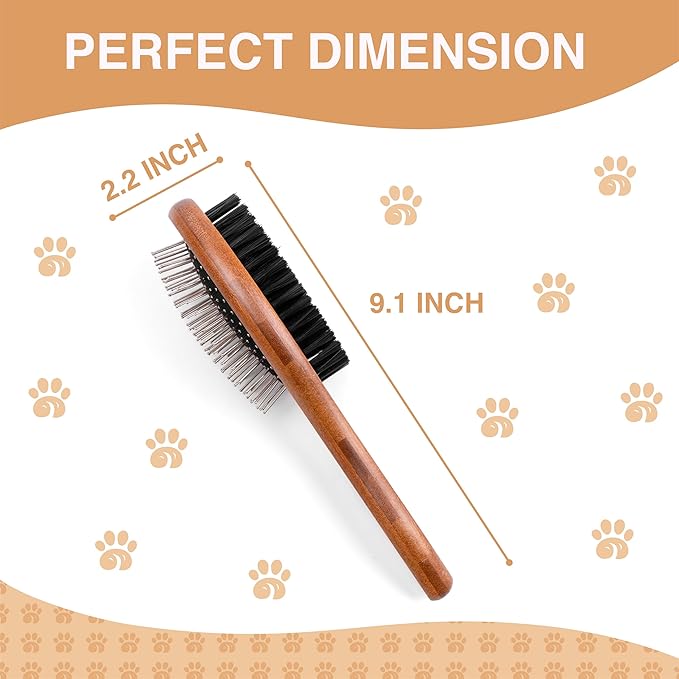 Wagably Double-Sided Pet Slicker Brush for Dogs and Cats - Professional Grooming Comb with Pins and Bristles - Ideal for Long and Short Hair - Shedding and Tangle Removal - Durable and Gentle Brush