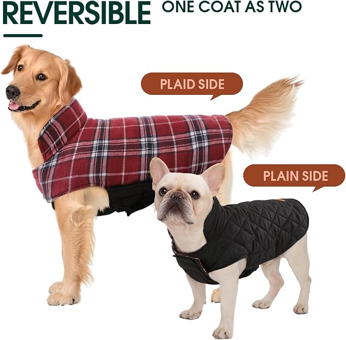 Kuoser Warm Dog Coat, Waterproof Dog Coats for X-Small Dogs, Adjustable Durable Doggie Winter Jacket Reversible Cozy Puppy Cold Weather Apparel from Small to Large Breed, Red XS