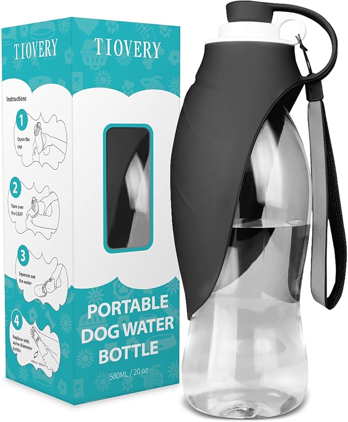 Dog Water Bottle, Portable Pet Water Dispenser Feeder Leak Proof with Drinking Cup Dish Bowl for Outdoor Walking, Hiking, Travel, 20OZ Water Bottle Fit for Small to Large Dogs and Cats Black