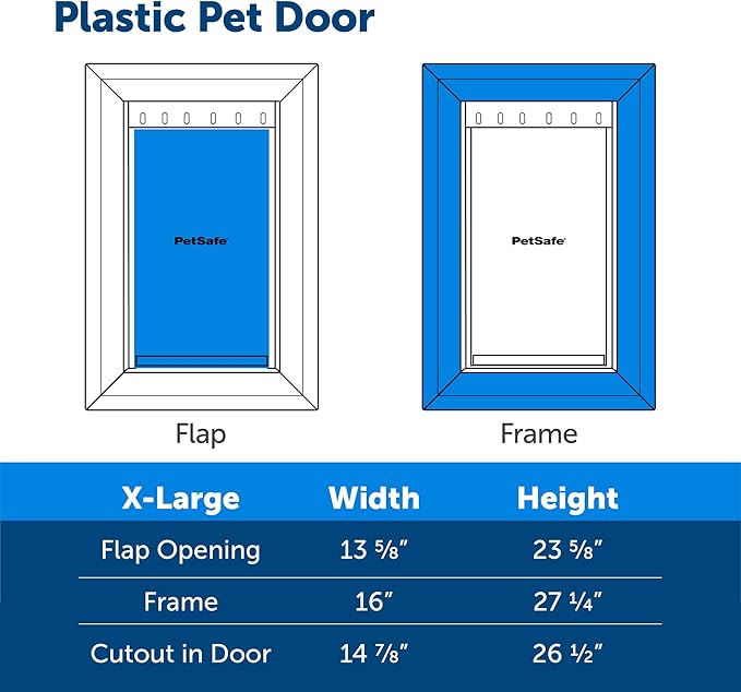 PetSafe Plastic Pet Door - Easy Install for Wood, PVC Metal & Paneled Doors - Rust-Free Plastic Frame - Flap Dimensions 13 3/4" W x 23 3/4" H - for Extra Large Dogs Weighing Up to 220 lb