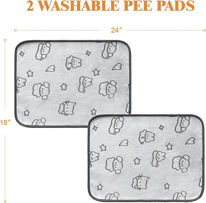 Qeils Reusable Puppy Pads, 2 Pack Washable Pee Pads for Dogs, Waterproof Non Slip Wee Wee pad, Absorbent and Leakproof Training Mats for Potty, Crate, Playpen, Bed, Sofa, 18"x 24"
