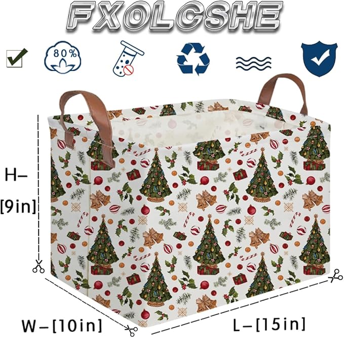 FXOCSHE Rectangular Christmas tree Basket,Nursery Hamper,Waterproof and foldable Tree Basket Baby Storage Bin,Boy and Girls Christmases Room Decor,gift basket(Christmas tree)