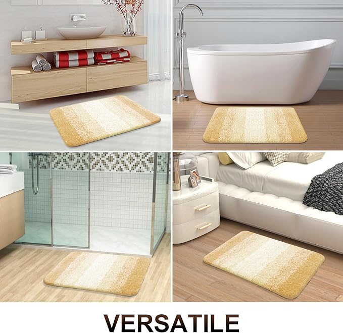 OLANLY Luxury Toilet Rugs U-Shaped 24x20, Extra Soft and Absorbent Microfiber Bathroom Rugs, Non-Slip Plush Shaggy Bath Mat, Machine Wash Dry, Contour Bathroom Mats for Toilet Base, Light Yellow