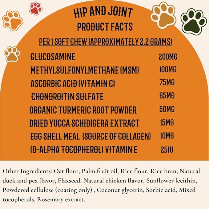Hip & Joint Support for Dogs – Glucosamine, Chondroitin, MSM & Turmeric for Mobility, Flexibility & Joint Pain Relief – Daily Soft Chews for Senior & Active Dogs – 120 Count