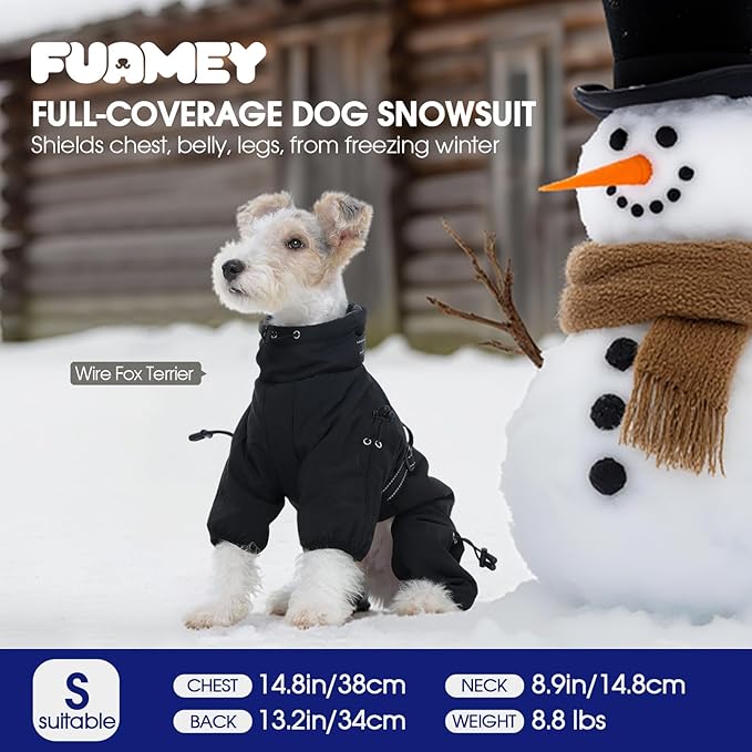FUAMEY Full Body Dog Coat,Warm Dog Fleece Jackets with Harness Built in Windproof Dogs Snowsuit Zip up Pet Four Legged Pets Jumpsuit Winter Outfit Cold Weather Coats for Extra Large Dogs Black XXL