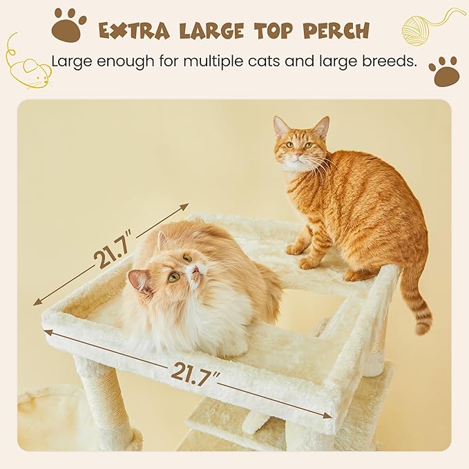 MWPO 74.8 inches Large Cat Tree with Sisal-Covered Scratching Posts & Condo, Tall Cat Tower Entertainment Playground Furniture for Cats & Kittens - Multiple Colors-Beige