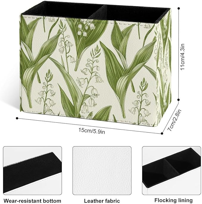 Famame Lily of The Valley Pencil Holder for Desk, Leather Desktop Container Pen Cup Storage Study Table Pen Organizer Makeup Brush Holder for Classroom Office Home