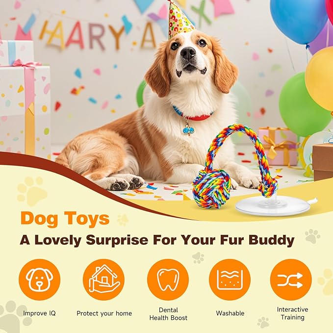 Duocharm Interactive Suction Cup Tug Dog Toy for Small to Medium Dogs,Cotton Tug Rope,Puppy Teething Toy,Indestructible Chew Toy for Aggressive Chewers,Puzzle Enrichment Toy to Keep Dogs Busy