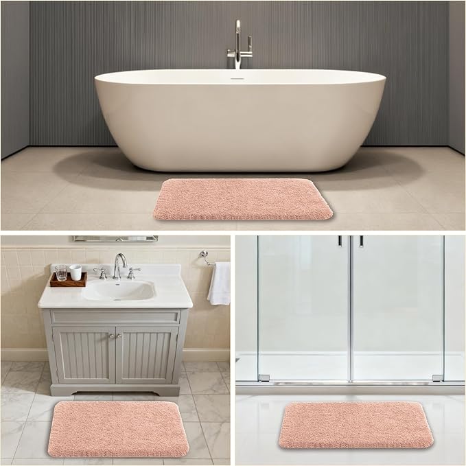 Dusty Pink Bathroom Rugs 20"x32" - Soft Plush Bath Mat, Non Slip Absorbent Microfiber Bathroom Rug, Machine Washable Floor Mat - Perfect for Vanity, Sink or Bathtub Area
