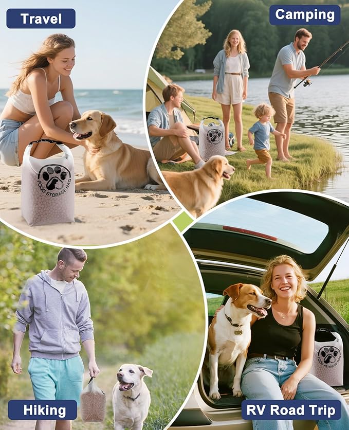 42 Cups Pet Food Storage Bag for Travel - Transparent Leak-Proof Dog Food Container with Roll-Top Closure, Keeps Kibble Fresh for Camping Trip, Dog Boarding and Hiking