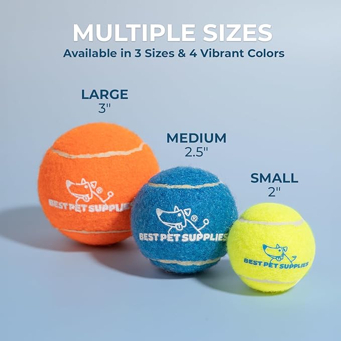 Best Pet Supplies Interactive Squeaky Dog Chew Toy, Ideal Dog Toys for Chewers, Small, Medium & Large Dogs, and Fetch Lovers - Tennis (Assorted Color), Medium (Pack of 8)