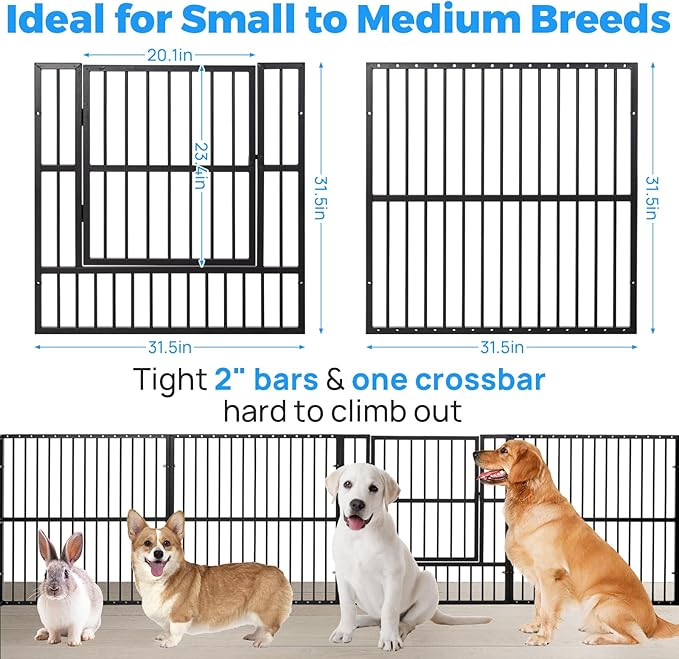 Dog Playpen - 32" Height Dog Pen, Heavy Duty Puppy Pen with Door, Safe & Sturdy, Easy Assemble for Indoor/Outdoor Pet Playpen (8 Panels with Door, Black)