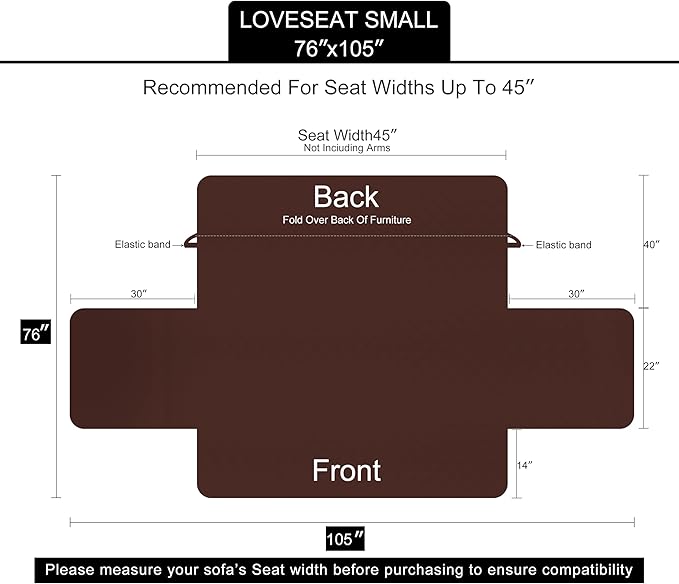 U-NICE HOME Loveseat Sofa Cover Reversible Couch Covers for 2 Cushion Couch for Dogs Furniture Protector Cover with Elastic Straps Water Resistant(Loveseat Small, Taupe/Taupe)