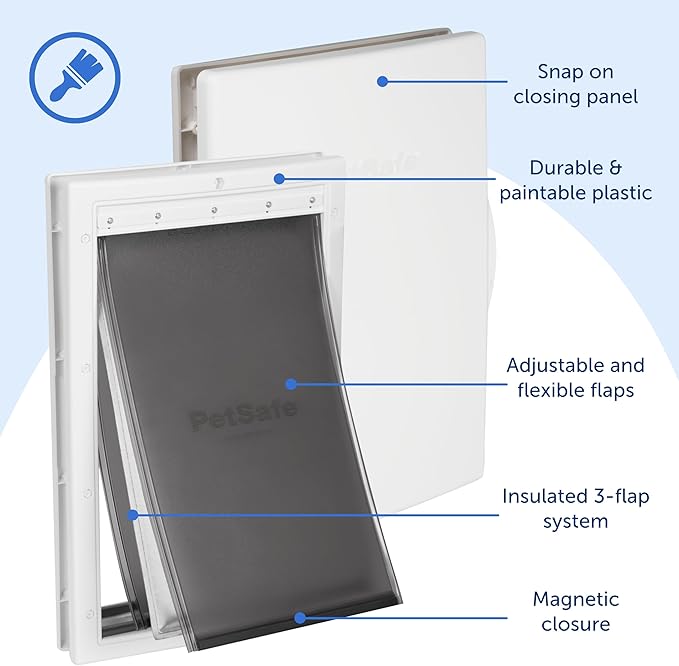 PetSafe Extreme Weather Aluminum Pet Door - Energy-Saving Thermal Barrier Pet Flap with Slide-in Door Locking & Secure Flap Cover - Plastic Frame - for Dogs Up to 220 lb - Large