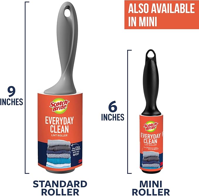 Scotch-Brite Everyday Clean Lint Roller, Lint Remover for Pet Hair, Dark Clothes, Furniture, and Dusty Surfaces, Picks Up Fur & Fluff in Your Home, Car, & Office, 2 Pack, 140 Adhesive Sheets Total
