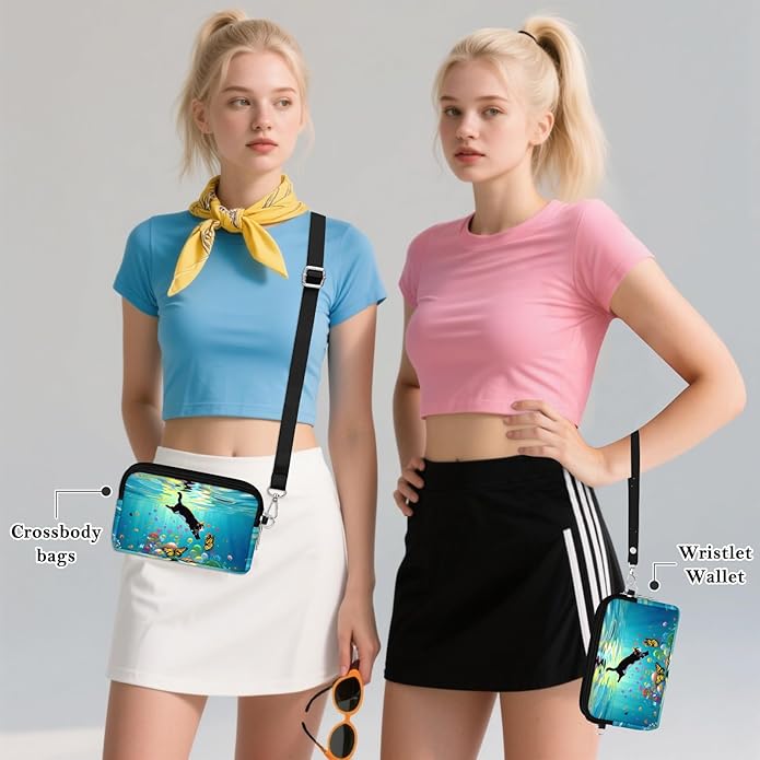 BIAOTIE Wristlet Purses for Women, Nylon Small Crossbody Bags with Adjustable Strap 3 Zipper Wristlet Wallet Phone Organizer