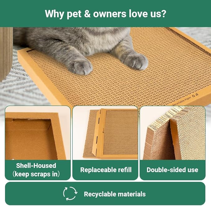 Cat Scratching Pad Board, Refillable and Combinable Corrugated Cat Scratchers for Indoor Cats, Double-Sided and Recyclable Cardboard (2Pack)