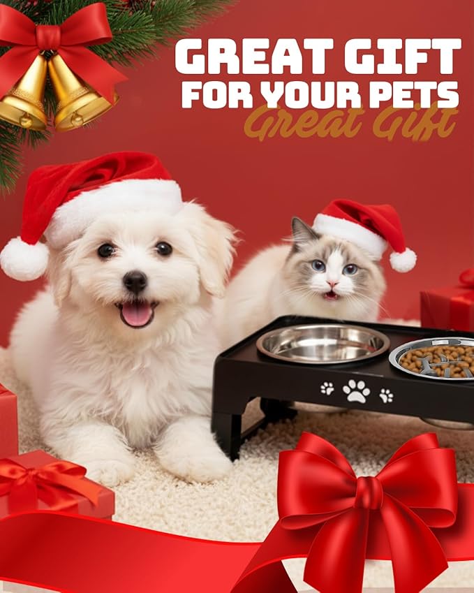 Jovrun Elevated Dog Bowls for Small Medium Large Size Dogs, Non-Slip Dog Feeder with 2 Food Water Bowls, 2-5 Heights Adjustable Raised Bowls Stand