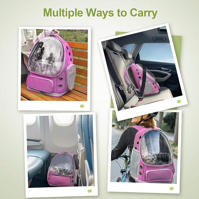 Cawypety Expandable Cat Backpack,Cat Bubble Backpack Carrier for Carrying Cats, Pets and Small Dogs,Airline-Approved,Designed for Travel, Hiking, Walking,Car (Pink