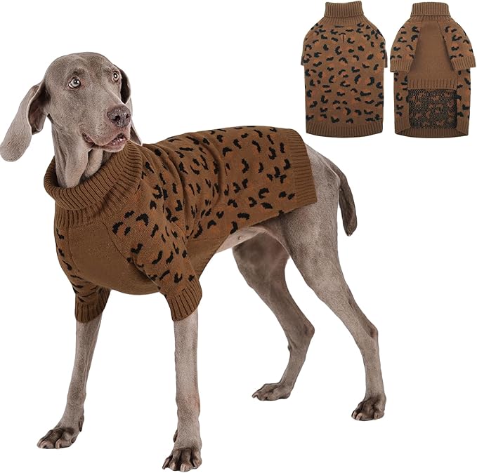 ROZKITCH Turtleneck Dog Sweater for Large Breeds, Warm Knitted Winter Clothes for Dogs, Cozy Pullover for Bulldogs Poodles Huskies Khaki 3XL