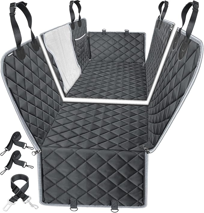 URPOWER 6-in-1 Dog Car Seat Cover for Back Seat, Waterproof Dog Car Hammock with Mesh Window & Side Flap, Pet Backseat Protector for Car, SUV, Truck