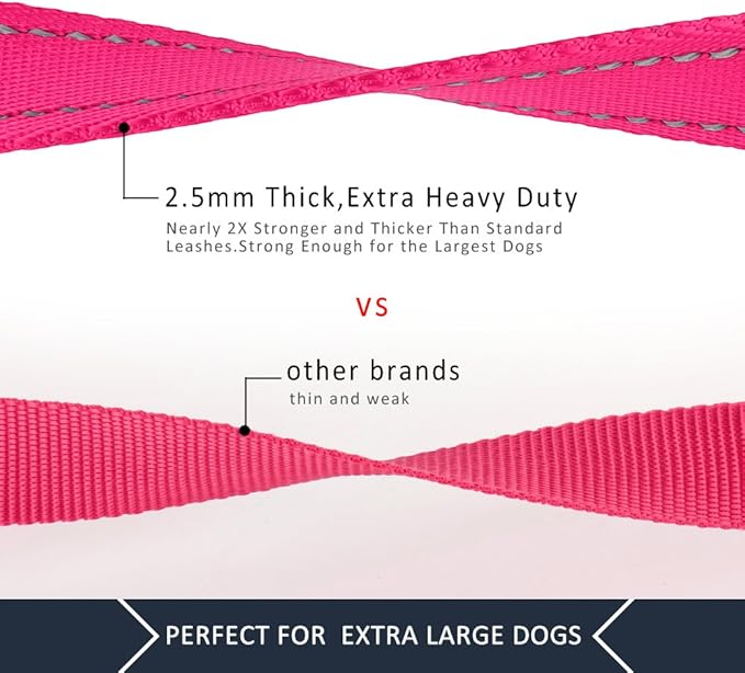 Plutus Pet Double Handle Dog Leash 4ft, Heavy Duty, Reflective Dual Handle Dog Leash for Safety Training, for Medium Large Dogs,2 Handle Leads(Pink)