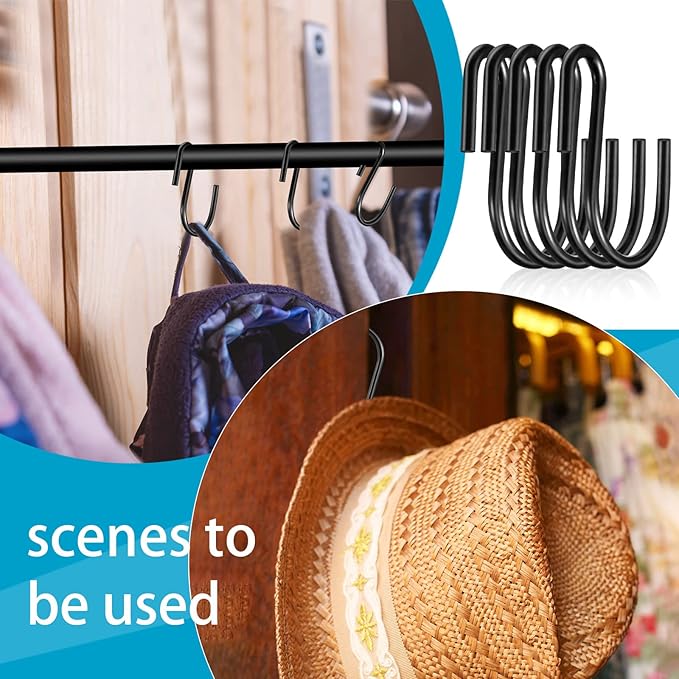 Sratte 120 Pieces Small S Hooks for Hanging Heavy Duty Mini S Shaped Metal Hook Hanger Ornament Storage Hooks for Plants DIY Craft Hanging Pot Jewelry Key Chain Tags Kitchenware(Black, 1 Inch)