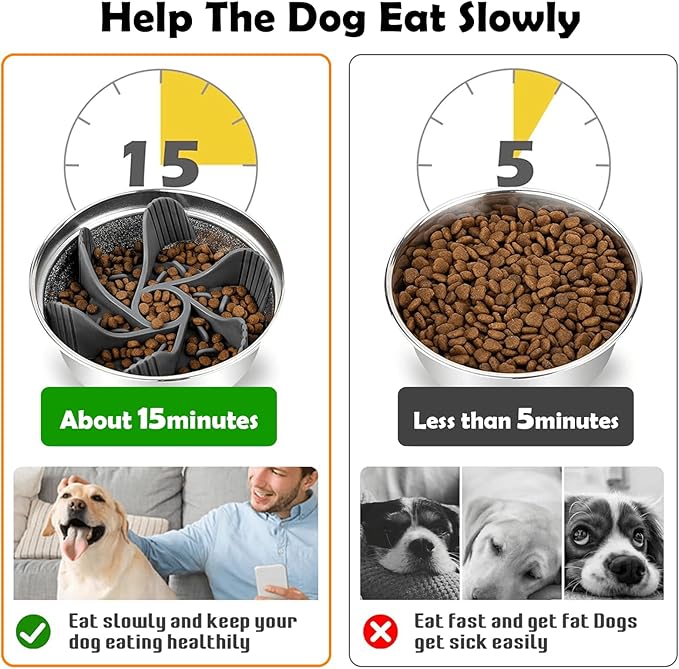 TIDANT Elevated Dog Bowls for Large Dogs with Slow Feeder & Mat, 4 Height Adjustable & 101oz Bowls, Tall Raised Dog Bowl Stand