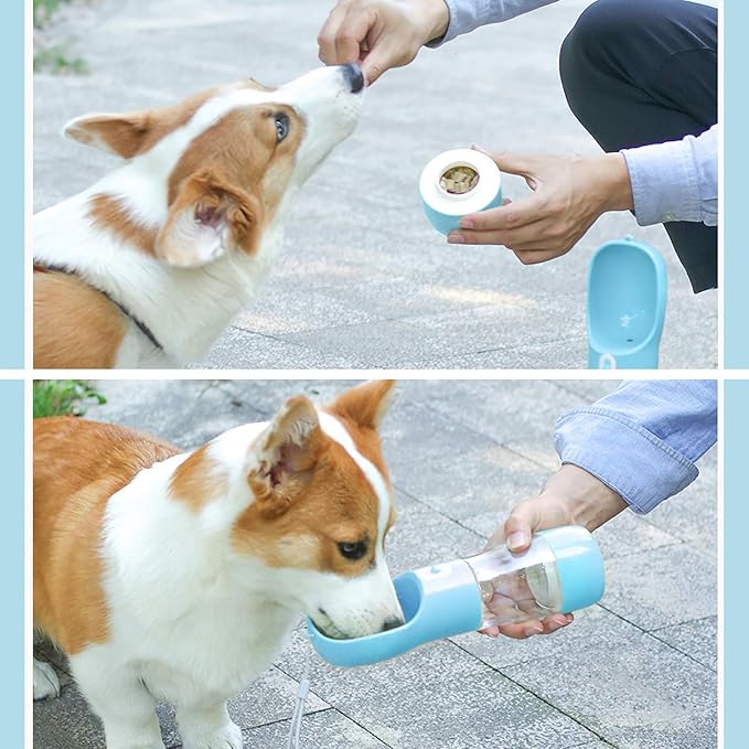 Misthis Portable Dog Water Bottle - Leak Proof Dog Water Dispenser with Bowl & Food Container, Dishwasher Safe Food Grade Plastic for Pet Puppy Outdoor Walking Hiking Travel Blue