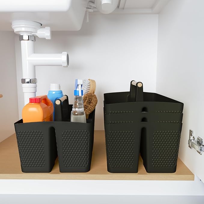 Xuhdukc Shower Caddy Portable and Cleaning Caddy Organizer for Bathroom, Kitchen, Toiletries Storage ,Caddy organizer with handle, Rust-Resistant, Durable Material (Black, 9.36" L×7.73" W×7.24" H)