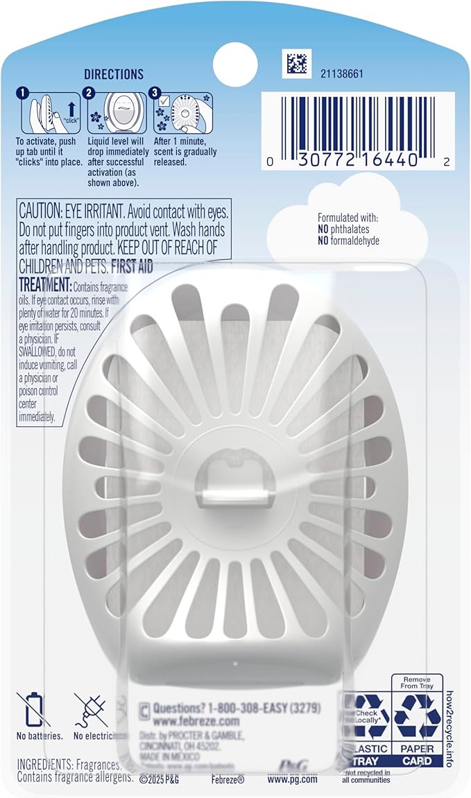 Febreze Bathroom Air Freshener, Odor-Fighting, Plug In Alternative, Air Fresheners for Home and Bathroom and Kitchen, Closet Air Fresheners, Downy April Fresh Scent, 6 Count