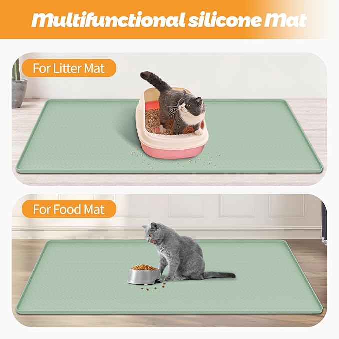 Bartuke Cat Litter Mat, Extra Large 51" x 25.6" Silicone Mat Litter Trapping Mat for Scatter Control, Soft on Kitty Paws, Easy to Clean (Green)