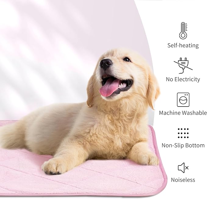 NWK Fluffy Self Warming Cat Mat, Cat Blanket, Thermal Dog Mat, Washable, Non-Slip Bottom for Sofa & Crate & Kennel & Car Seat (Blush Pink, X-Large (45'' X 28'' X 0.4''))