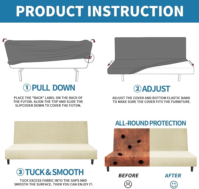 ZNSAYOTX Fashion Futon Cover (67"-82") Stretch Fit Armless Sofa Bed Slipcover, Universal Foldable Sofa Mattress Protector Full Queen Size, Irregular Plaid Texture Jacquard Futon Protector (Beige)