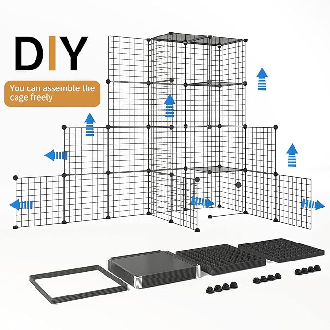 Oneluck Outdoor Cat House Catio Enclosure with Super Large Enter Door, 41L x 41W x55H Balcony Cage, Playpen with Platforms, DIY Kennels Crate Large Exercise Place Ideal for 1-3 Cats