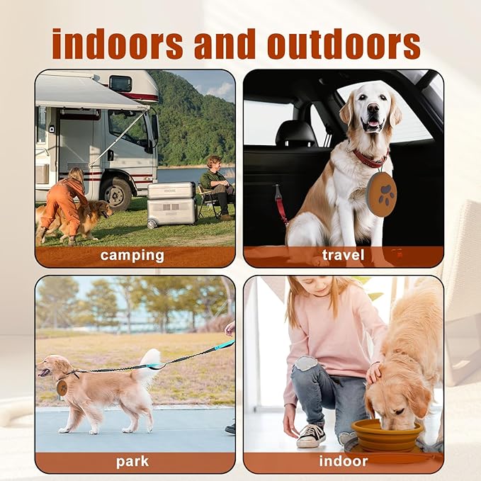 Collapsible Dog Bowls, 2-in-1 Silicone Pet Food and Water Bowl with Carabiner, Portable Double Compartment Dish for Travel, Camping, Hiking Puppy Essentials (Green browen)